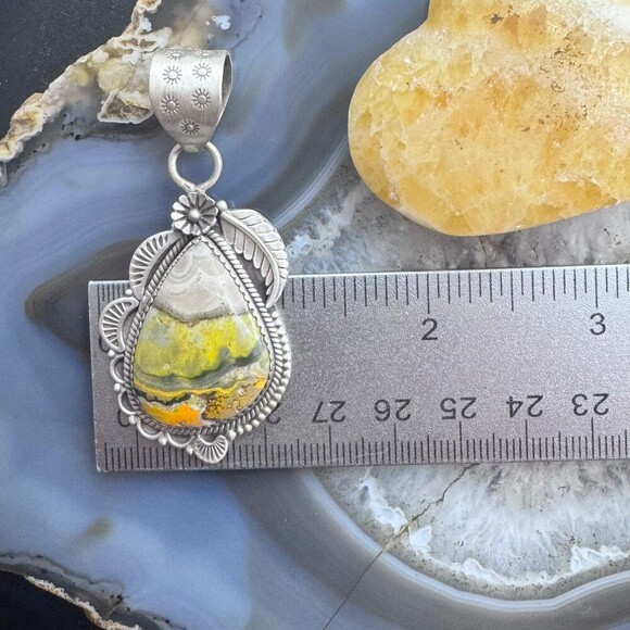 Sterling Silver Southwestern Style Teardrop Bumblebee Jasper Decorated Pendant - Picture 9 of 10